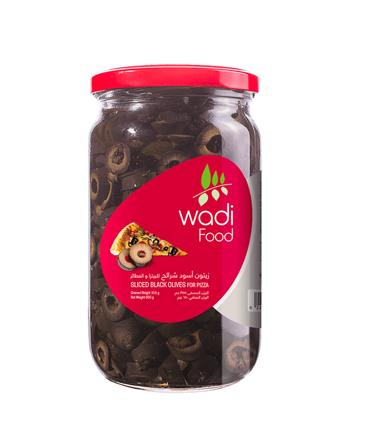 Wadi Food Pizza Sliced Black Olives 650gm Jar Wadi Food